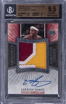 2005-06 UD "Exquisite Collection" Limited Logos #LLLJ LeBron James Signed Game Used Patch Card (#11/50) - BGS GEM MINT 9.5/BGS 10